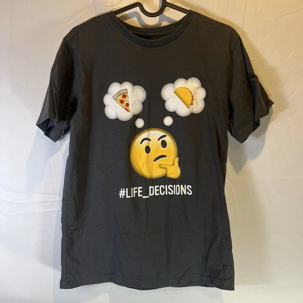 Children's Place Boys XL 14 Black Graphic TShirt Life Decisions Emoji Pizza Taco